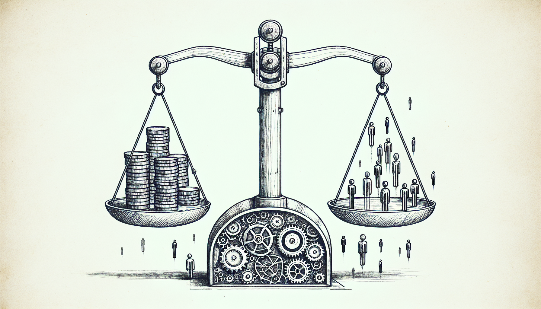 Conceptual pencil sketch illustration showing the business factors that influence BCBA salary in 2026, depicted as a balance scale with compensation elements