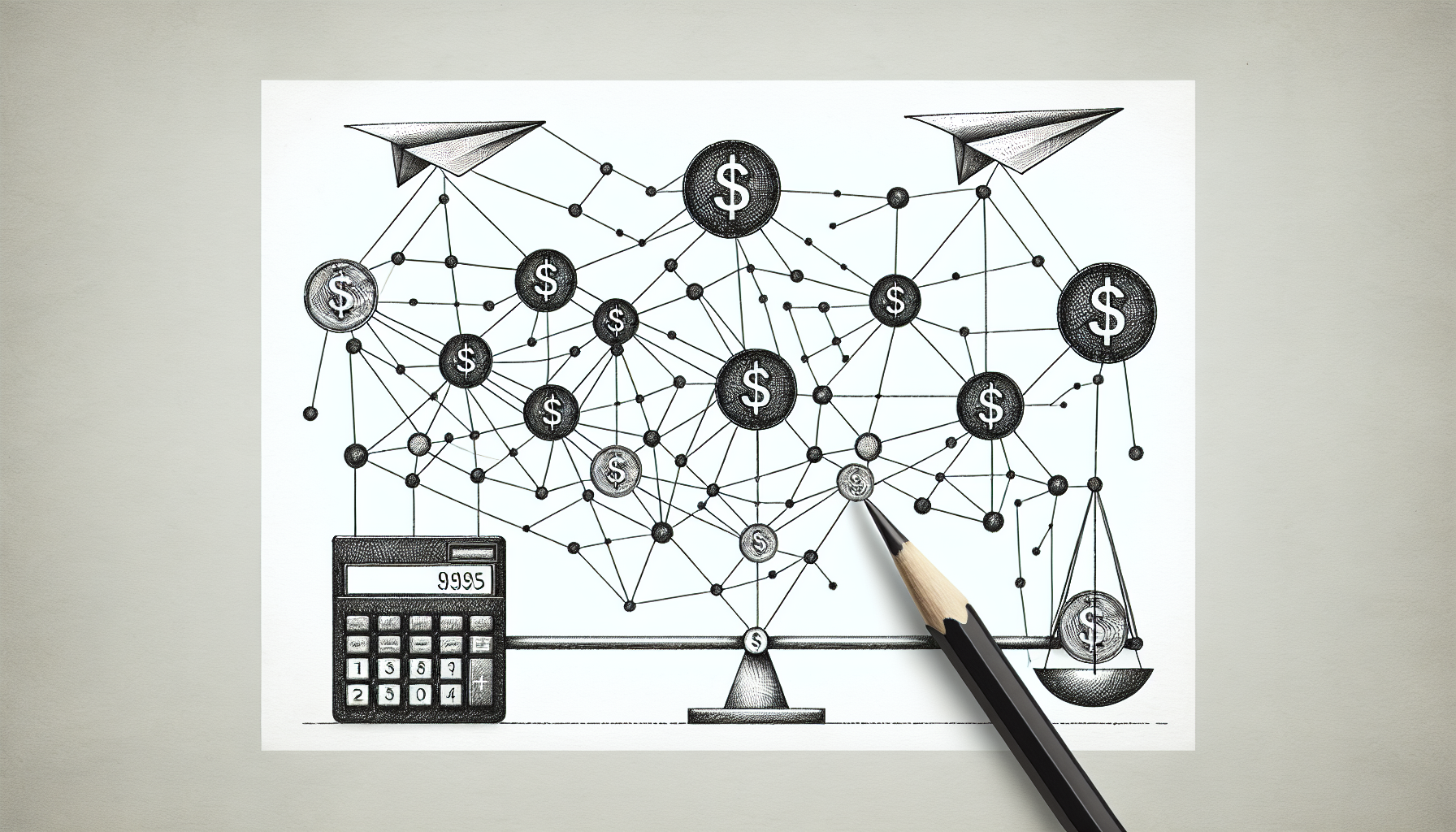 Conceptual pencil sketch illustration showing communication network with financial returns, representing caregiver communication cost aba practice ROI measurement