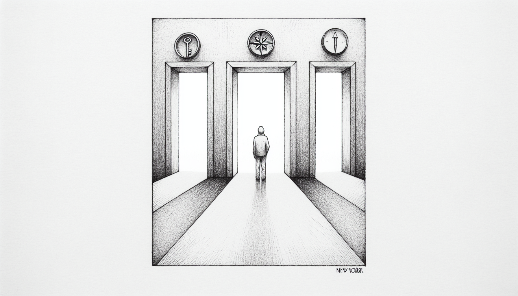Conceptual pencil sketch illustration showing three decision paths, representing key choices to make before you create a Facebook group for your ABA clinic