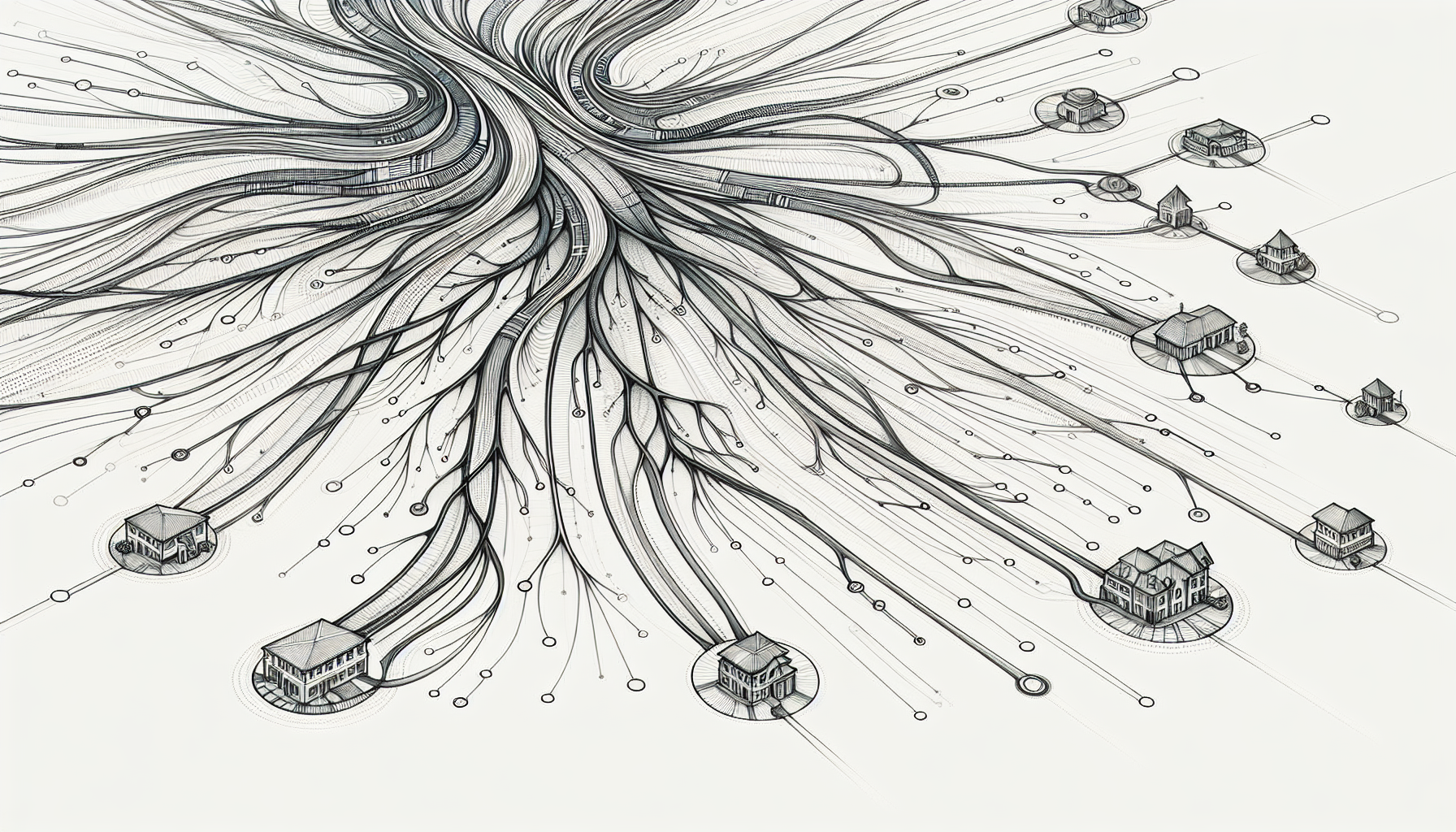 Conceptual pencil sketch illustration of an interconnected network representing pediatrician referrals for ABA practice growth and relationship building