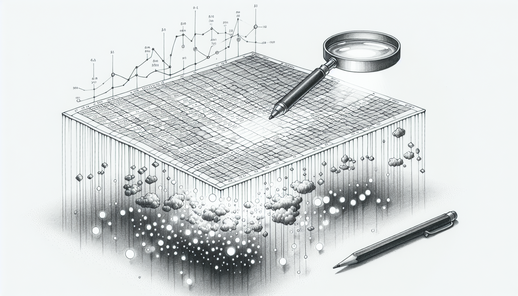 Conceptual pencil sketch of data grid revealing gaps and expansion opportunities for school district data aba expansion analysis