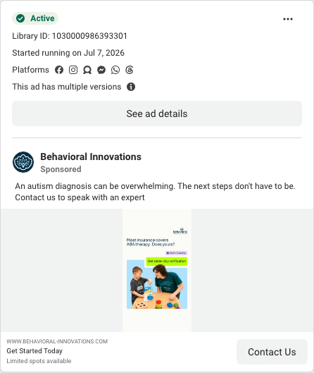 Behavioral Innovations Facebook ad running in Oklahoma