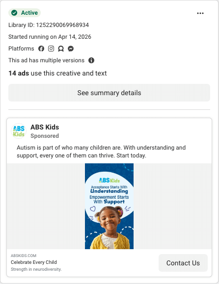 ABS Kids Facebook ad running in Utah