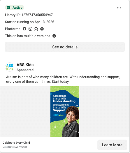 ABS Kids Facebook ad running in Alabama