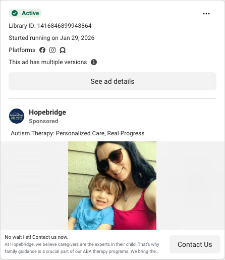 Hopebridge Facebook ad running in Iowa