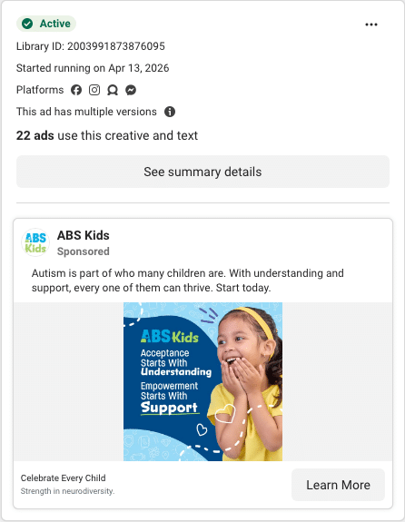 ABS Kids Facebook ad running in Utah