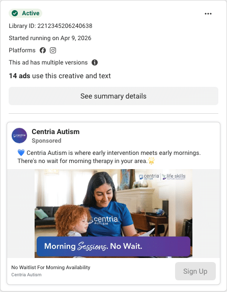 Centria Autism Facebook ad running in New Mexico
