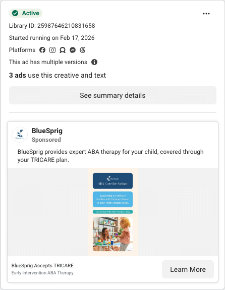 BlueSprig Facebook ad running in Kansas