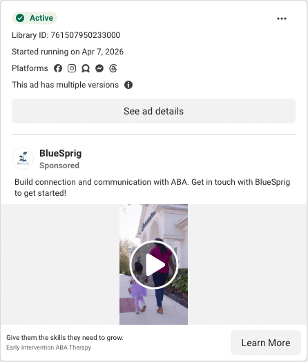 BlueSprig Facebook ad running in Florida