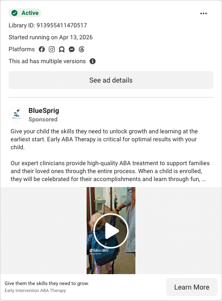 BlueSprig Facebook ad running in Oregon