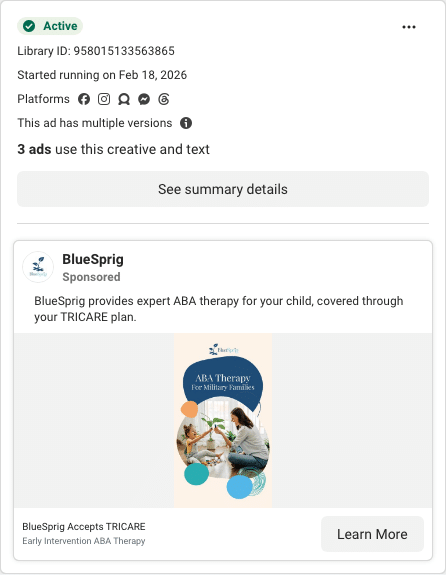 BlueSprig Facebook ad running in Kansas